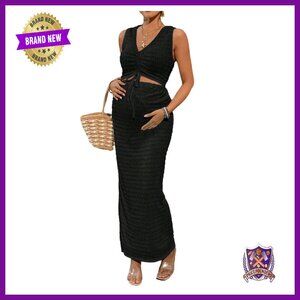 Maternity 2-Piece Set: Textured Tank Top & Bodycon Maxi Skirt